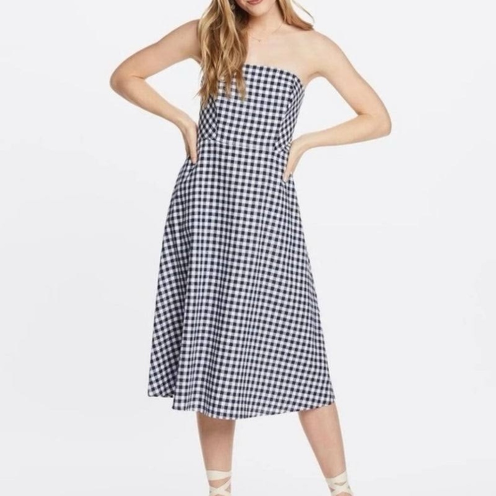 LIKE NEW Draper James Gingham Strapless Midi Love Fit & Flare Circle Dress